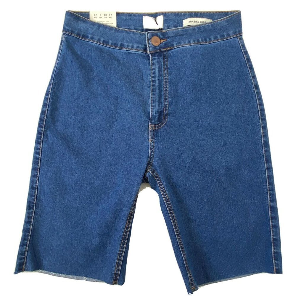 COTTON ON Women's size 8 High Rise Bike Shorts Stretch Blue Denim Cloth NEW